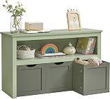 VASAGLE Toy Storage Unit With Wheels Laurel Green 3 Drawers 60 cm High