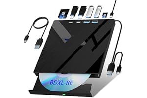 Wbacon 7 in 1 External Blu Ray Drive, USB 3.0 Type-C Optical External Blueray/DVD Drive Burner with SD/TF Port, Support 100G 