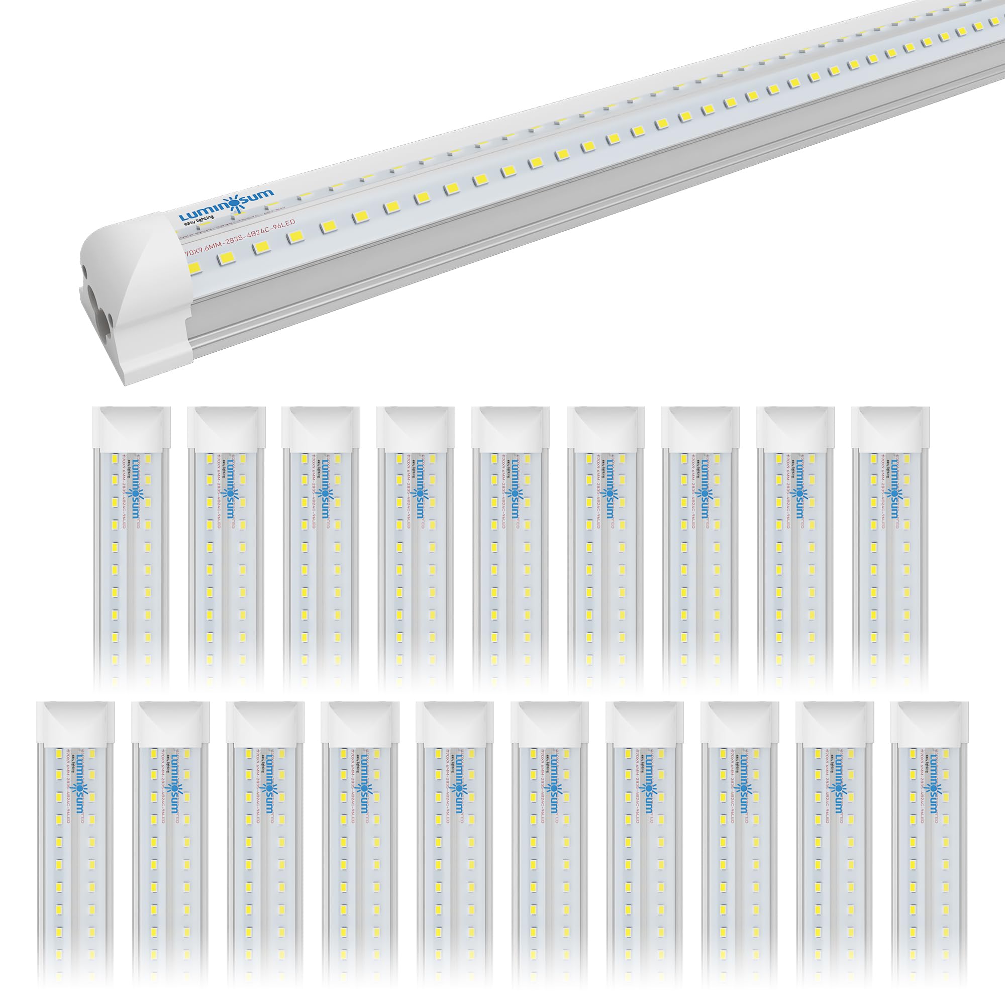 Photo 1 of LUMINOSUM LED Shop Light 5ft, 36W LED Tube Light Fixture, Clear Cover Cool White 6000K, V-Shaped Integrated Fixture for Cooler Door Lighting, 20-Pack
