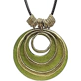 Zurlcdye Leather Cord Necklace for Women Long Chunky Statement Pendant Green Boho Unique Vintage Sweater Necklaces Birthday Jewelry Gifts
