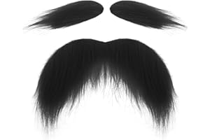 Lusofie 2 Pcs Fake Mustache Eyebrows Black Fake Beard Self Adhesive Stick on Mustache Stickers for Men Women Old Man Costume Fake Facial Hair for Halloween Christmas Festival Party Cosplay