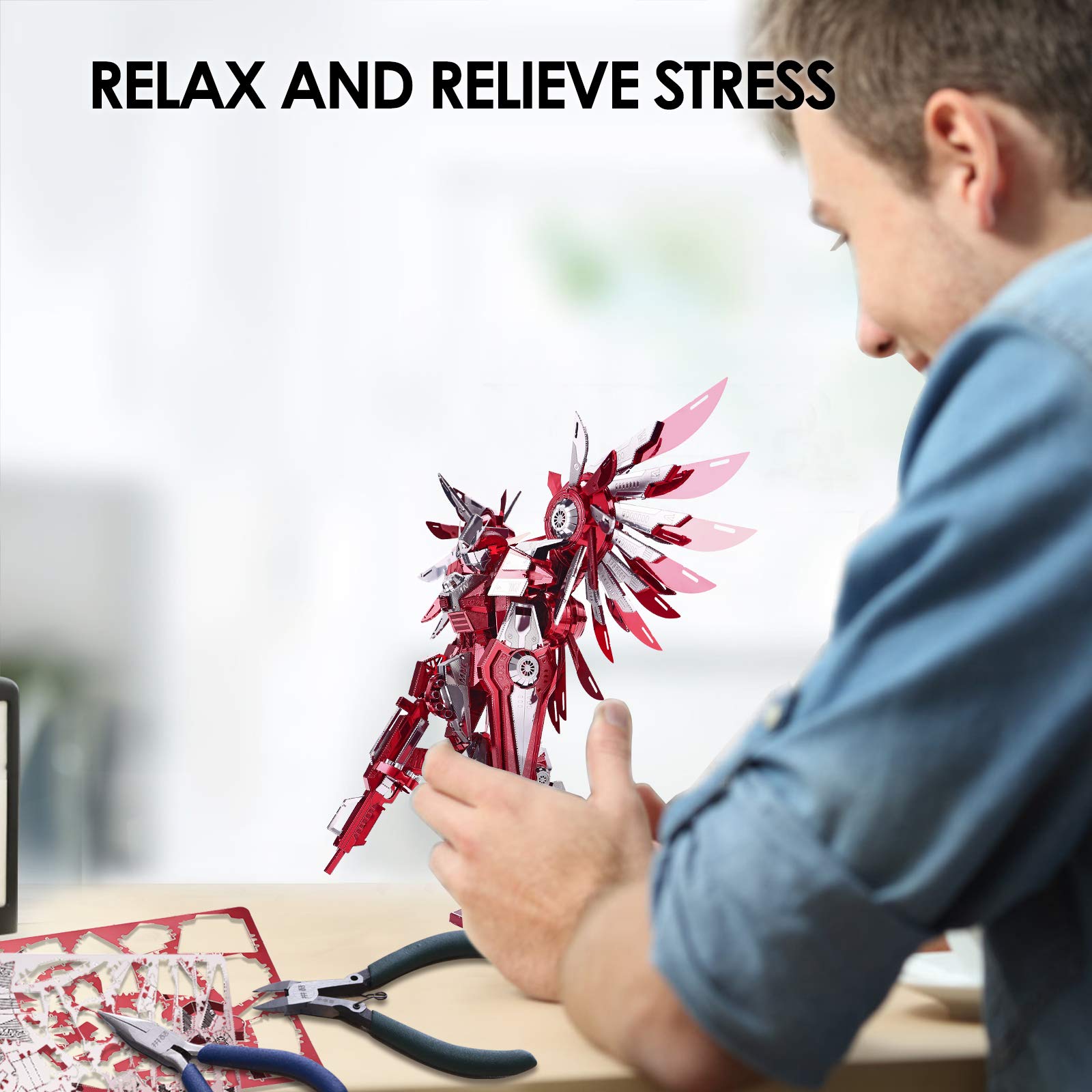 Piececool 3D Metal Puzzles for Adults, Thundering Wings Figure Mecha Model Kits Steel Metal 3D Model Building Kit, Brain Teaser DIY for Teens Man Woman, 215 Pcs