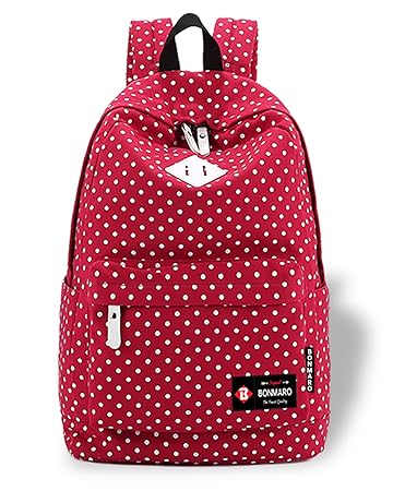 Bonmaro Polka Dot Red Canvas Backpack