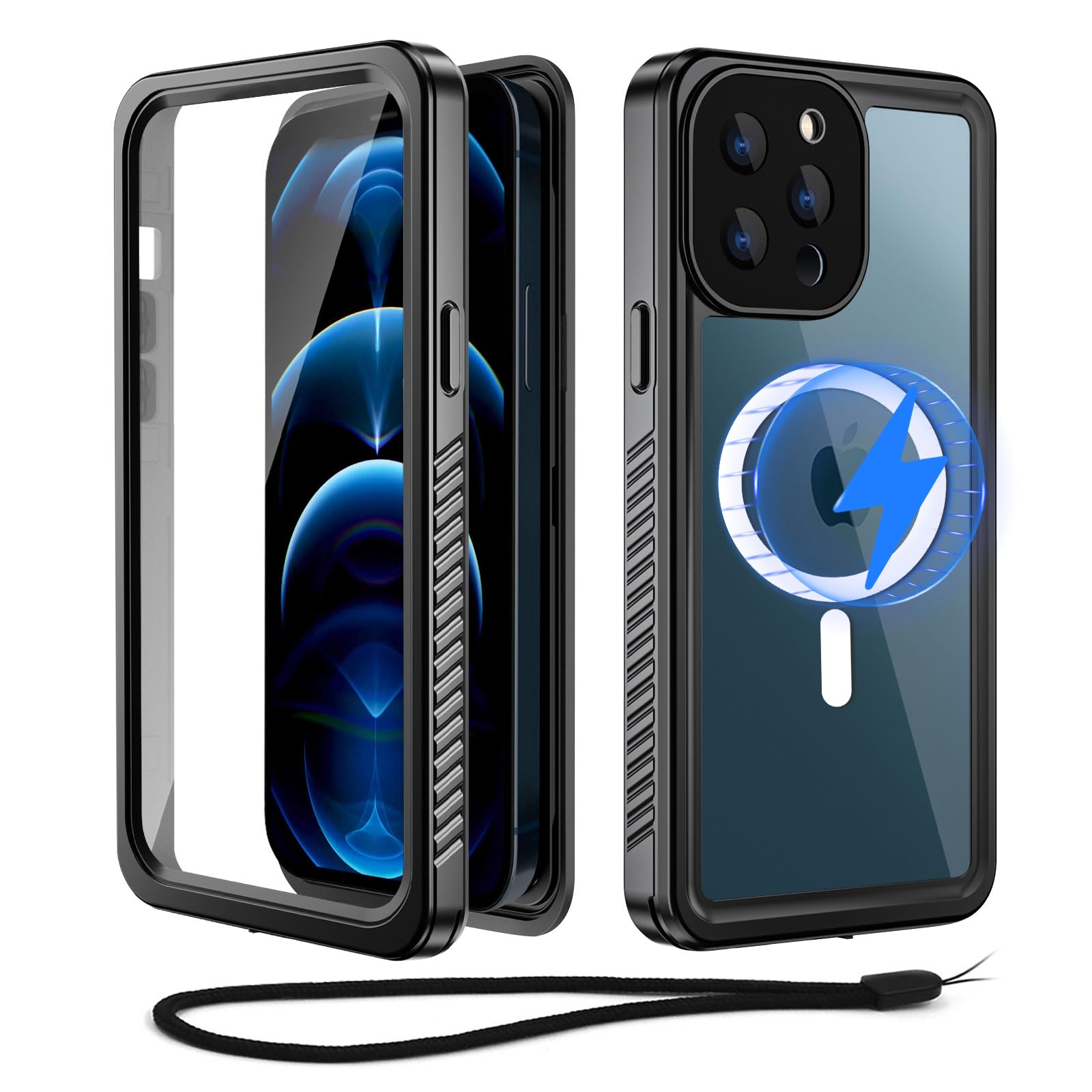 Beeasy for iPhone 12 Pro Max Case IP68 Waterproof, Compatible with MagSafe, 360 Full Body Heavy Duty Cover with Built-in Screen Protector, Shockproof, Dustproof, Magnetic Protective Phone Case, Black — image 1