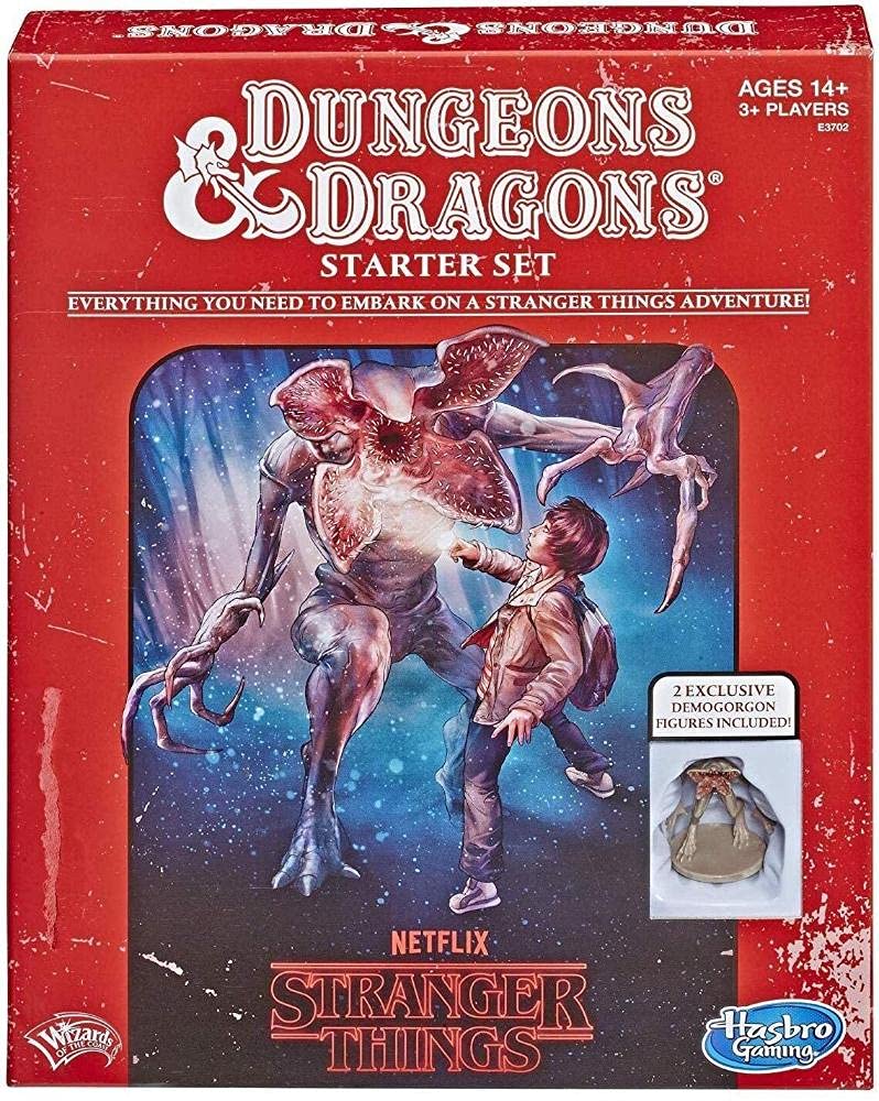Hasbro E3702 DUNGEONS & DRAGONS - NETFLIX - Stranger Things - Roleplaying Game Starter Set - 2 Exclusive Figures - 3+ Players - Wizards of the Coast - Ages 14+,Red, Brown, White