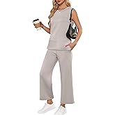 ANRABESS Womens 2 Piece Outfits Summer Beach Vacation Clothes Spring Travel Airport Casual Wide Leg Pants Lounge Sets