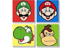VINDIJA Framed Paint by Numbers for Kids - 4 Pack Mario Paint by Numbers for Kids Ages 4-8-12, Kids Paint by Number Kits on Canvas, DIY Acrylic Oil Painting Kits for Home Wall Decor, 8x8in
