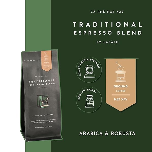 TRADITIONAL ESPRESSO BLEND – VIETNAMESE PRE-GROUND COFFEE (8.8 OZ / 250G, TRADITIONAL ESPRESSO)