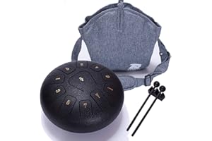 DEEKEC Steel Tongue Drum Tank Drum Standard 11 Key 11 Notes 10 Inch Percussion Instrument with Drum Mallets and Carry Bag (10 inch, Hammer Black)