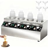 JOHAKYU Commercial Electric Sauce Warmer Dispenser &ndash; Stainless Steel Countertop Hot Fudge/Nacho Cheese Warmer with 4&times;650ml Squeeze Bottles and 4 Funnels (4 Grids)