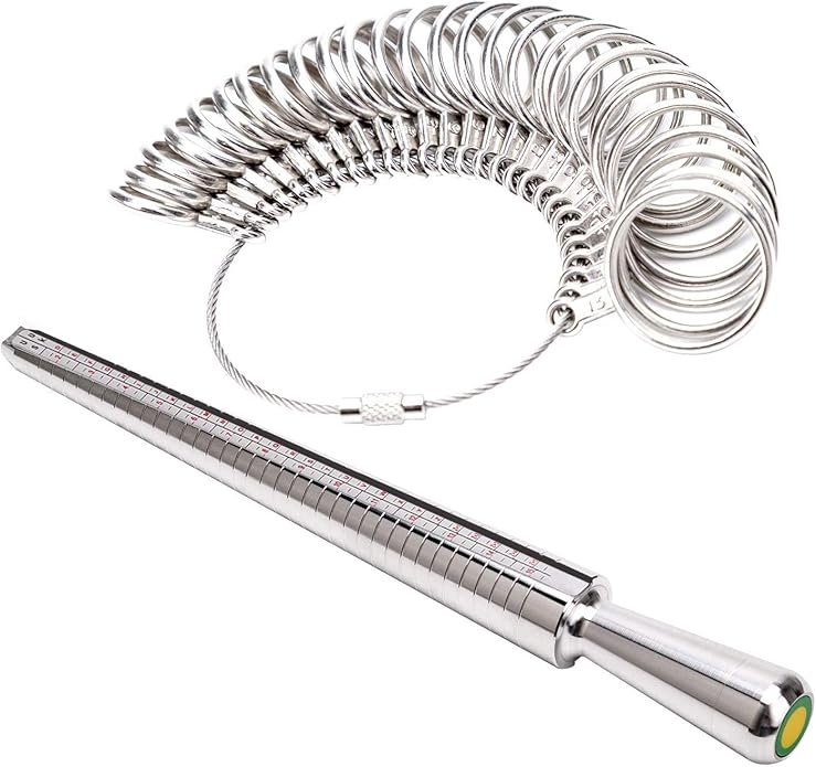 Mesurer Son Doigt Pour Bague PerGar Outil De Mesure De Baguier, Comprenant Un Mandrin En Bois De Polissage De Bague, Un Baguier Et Un Marteau U00e0 Bijoux En Caoutchouc, Un Kit De