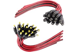 MILAPEAK (Real 18AWG 43x2pcs Copper Strands 20 Pairs DC Power Pigtail Cable, 12V 5A Male & Female Barrel Connectors for CCTV Security Camera and Lighting Power Adapter (2.1mm x 5.5mm, Ultra Thick)