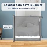 HollyHOME Retractable Stair Gate 180cm Grey Baby Gate Dog Gate view 5