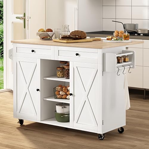 HLR Kitchen Island On Wheels, Rolling Kitchen Island Cart with Drop ...