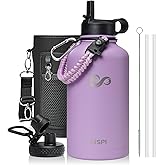 64oz Insulated Water Bottle with Paracord Handle, INSPI Half Gallon Stainless Steel Water Bottle with Straw, Sports Water Jug with Carry Pouch and Carabiner for School & Hiking, Keep Cold Hot, Purple