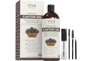 Viva Naturals Organic Castor Oil, 16 fl oz - Cold Pressed Castor Oil for Skin, Hair and Lashes - For Thicker and Soft Feeling
