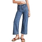 Astylish Womens Jeans Wide Leg High Waisted Stretchy Straight Leg Jeans Trendy Ankle Denim Pants with Patch Pocket