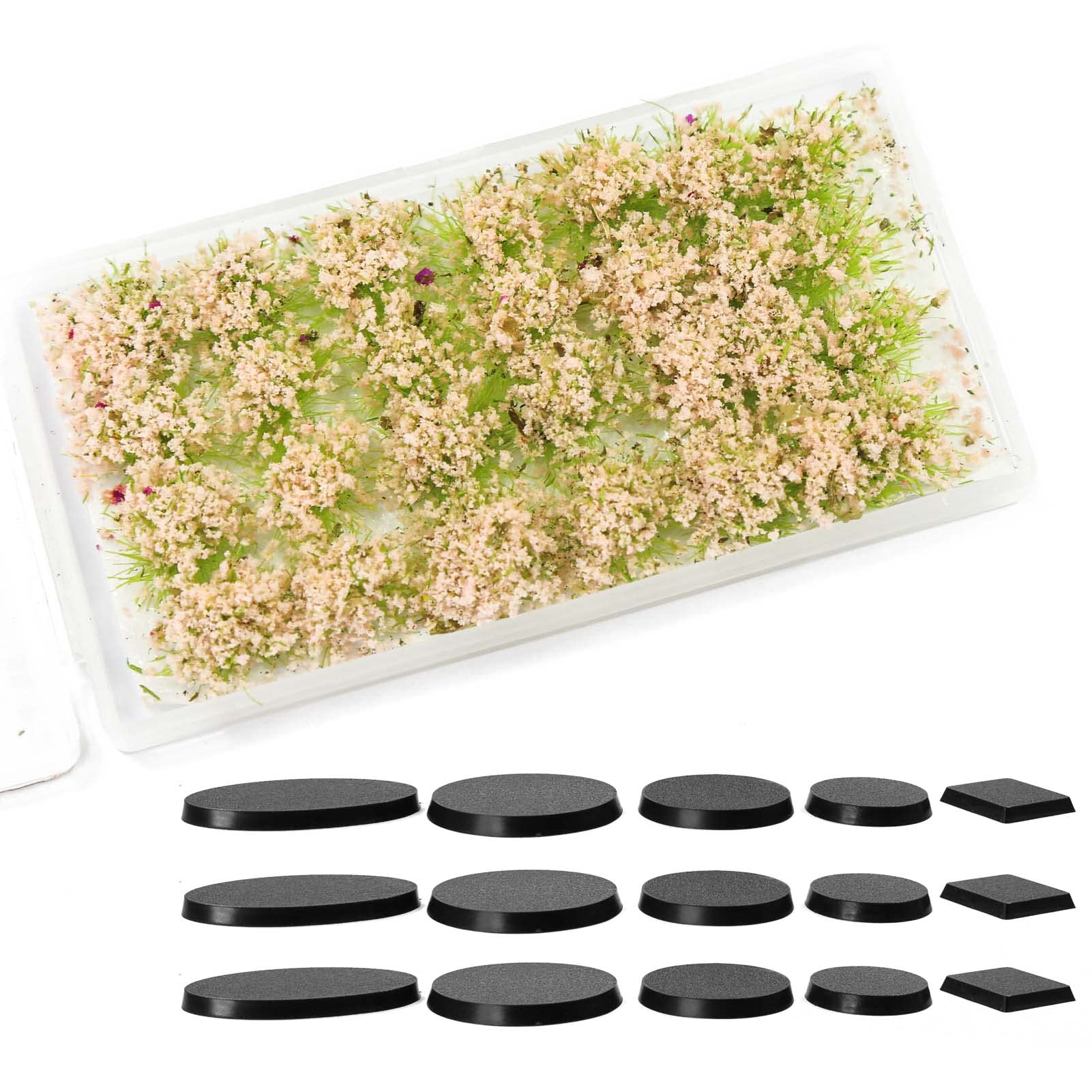 Evemodel 28 miniature Flower Cluster Flower Vegetation Static Grass Tufts for Model Train Landscape Railroad + Bases (Pink)