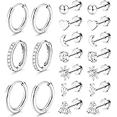 Incaton Hypoallergenic Stud Hoop Earrings for Women Small Flat Back 14K Gold Plated Surgical Stainless Steel Earrings for Sensitive Ears Silver Hoops Cartilage Earring Stacks Set Multiple Piercing