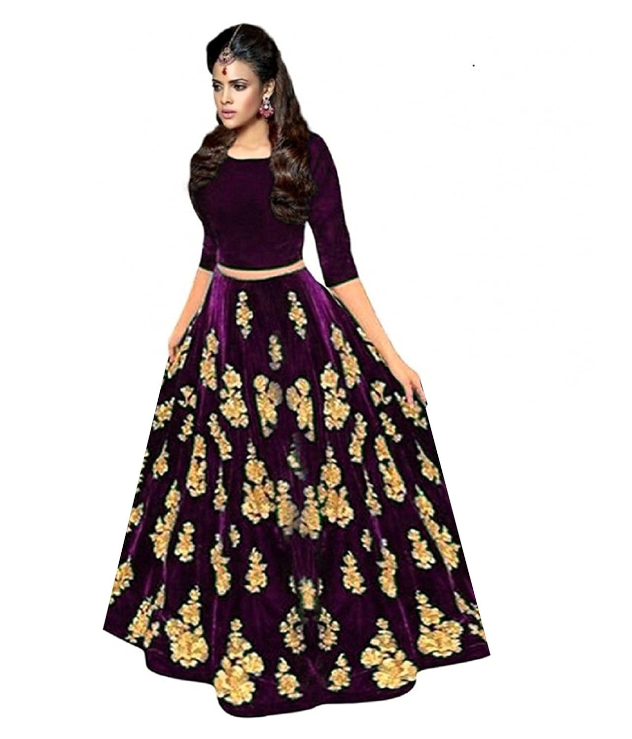 rise on fab women's velvet semi-stitched lehenga choli (blue_free size)