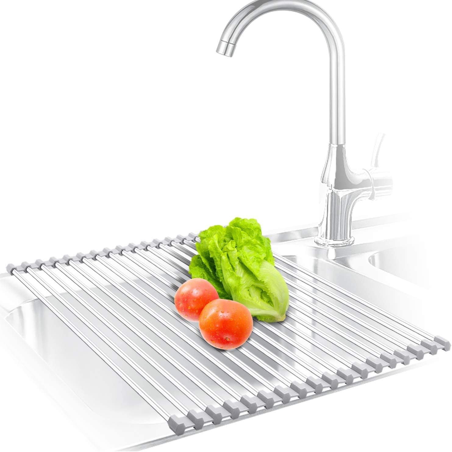 Kitchen Sink Foldable Drain Rack,Roll Up Dish Drying Rack,Dish Drying Mat (18.5''(L)×15.7''(W))