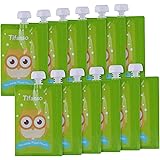 12 Pack 7 oz Owl Reusable Baby Food Squeeze Storage Pouches for Homemade Organic Baby, Toddlers, Kids Food - Easy to Fill & C