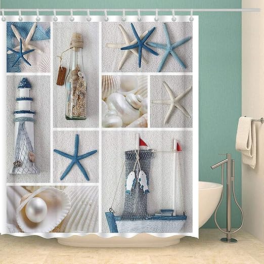 Classic Geometric Shower Curtain,100 Polyester Mildew and Wrinkle Resistant,Dark Blue and White