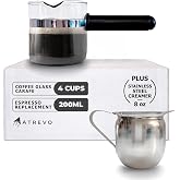 Espresso Carafe Glass Replacement - 4 Cup. Fits Most Espresso Machines, Mr. Coffee, Cuisinart, Breville. PLUS Stainless Steel Creamer (8oz).