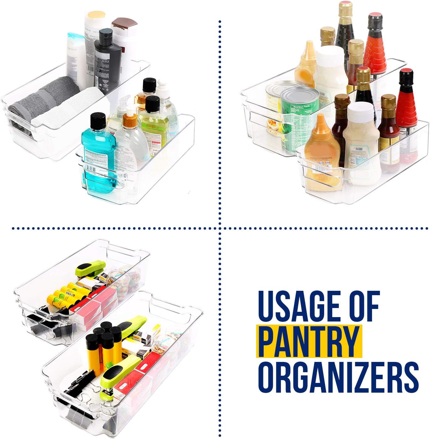 Set of 6 Pantry Organizers-Includes 6 Organizers (5 Drawers & 1 Egg Holding Tray)-Organizers for Freezers, Countertops and Cabinets-BPA Clear Plastic Pantry Storage Racks -