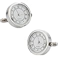 Cuff-Daddy Silver Watch Cuff Links Round Silver Working Functional Watch Cufflinks with Presentation Box Gift Idea for Him Sleeve Clock Cuff Links Special Occasions & Shirt Accessories Travel Box