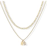 PAVOI 14K Gold Plated Initial Letter Double Dog Tag Pendant Necklace | Dainty Cubic Zirconia Letter Tag Round Box Chain Necklaces for Women