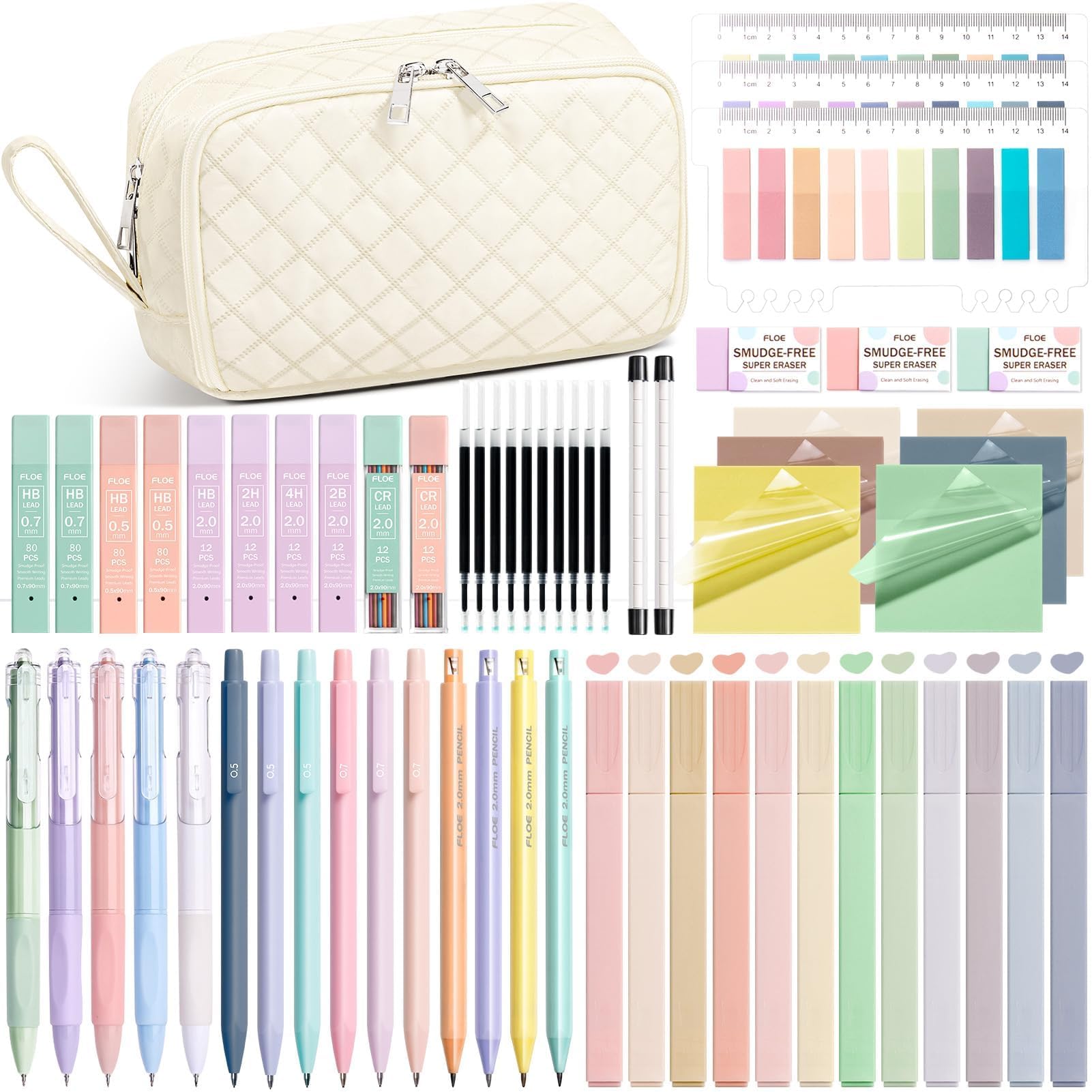 Photo 1 of 62PCS Aesthetic School Supplies with Cute Pencil Case, Pastel Highlighters Black Ink Gel Pens Mechanical Pencils Kit, Back to School Supplies College Essentials Preppy Stationary Set for Student Girls