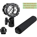 Eggsnow Microphone Shock Mount Clip Universal Mic Holder Stand + Hot Shoe Adapter +Foam Handle Grip Anti Vibration for AKG D230/Senheisser ME66/Rode NTG-2/NTG-1/Audio-Technica AT-875R