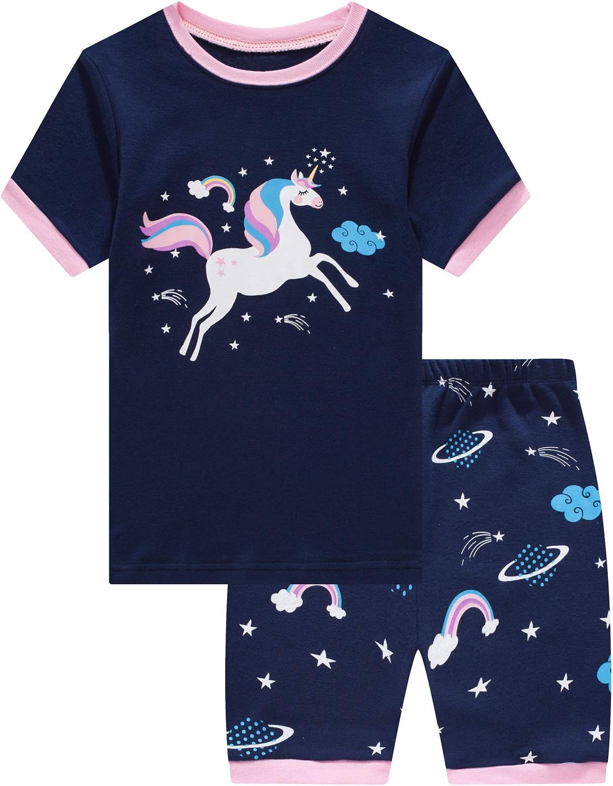 Girls Short Pajamas Snug Fit Sleepwear 100% Cotton Summer Toddler Pjs Clothes Shirts