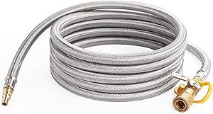 GASPRO 12 ft Stainless Braided Propane RV Quick-Connect Hose Extension - 1/4” Safety Shutoff Valve & Male Full Flow Plug for RVs