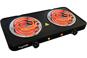 MegaChef Electric Easily Portable Ultra Lightweight Dual Coil Burner Cooktop Buffet Range in Matte Black