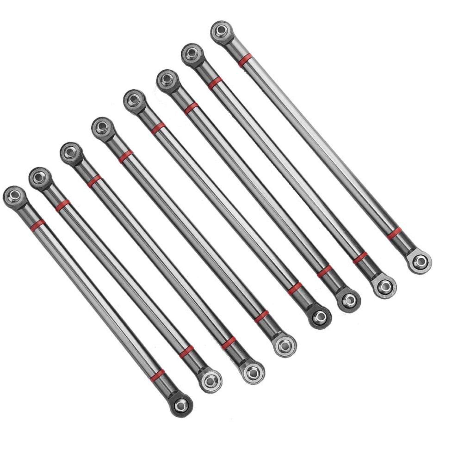 RC Car Link Rod, 8pcs Aluminium Alloy RC Car Link Rod, RC Link Rod for SCX10 1/10 Scale 313mm Wheelbase RC Crawler Car(Titanium Color)