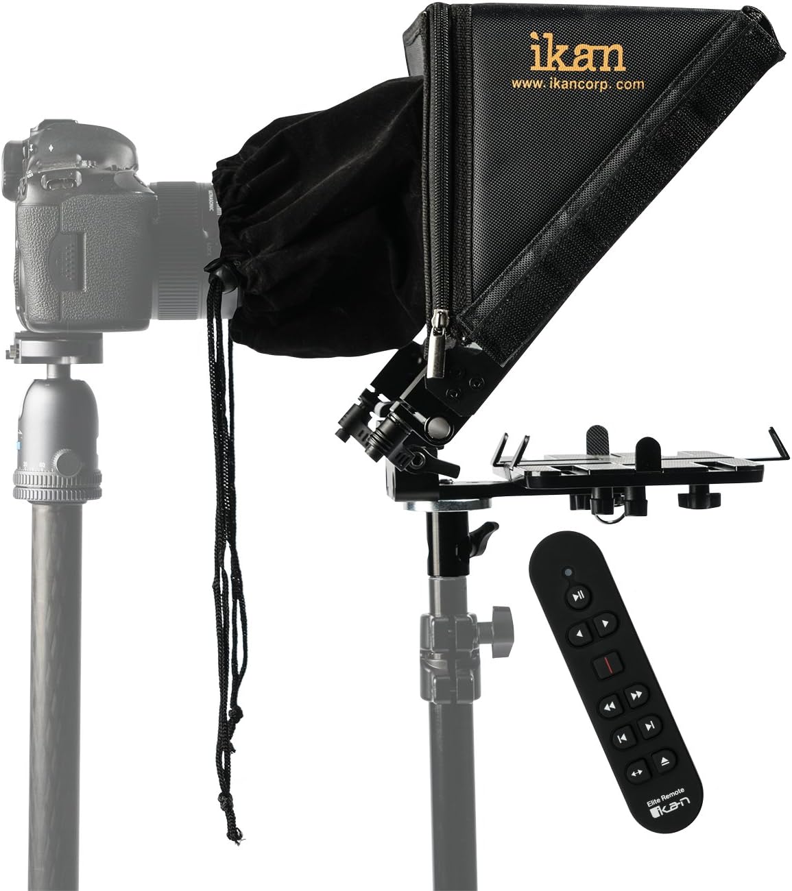 Ikan Elite Tablet Teleprompter, w/Remote for Light Stands, Supports Ipad, Android, and Windows Tablets, Foldable Glass Frame (PT-Elite-LS-RC) - Black