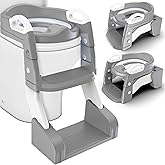 3-in-1 Toddler Potty Training Toilet with Ladder & PU Cushion, Easy Assembly, Potty Training Seat, Anti-slip Foldable Toddler Toilet Seat with Adjustable Step Stool For Kids Boys And Girls (Grey)