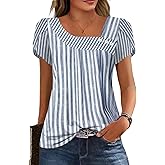 Womens Petal Sleeve Tops Summer Trendy T Shirt Casual Loose Square Neck Button Blouse Tees