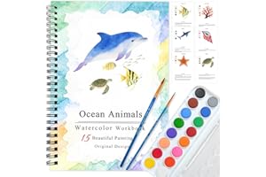 SLWBZ Watercolor Workbooks Coloring Book, Beginner Friendly Painting Kit, Easy Exquisite with Steps, Creative Exploration Watercolor Book with Paint Set for Adults Teens (Dolphin, with Paint)