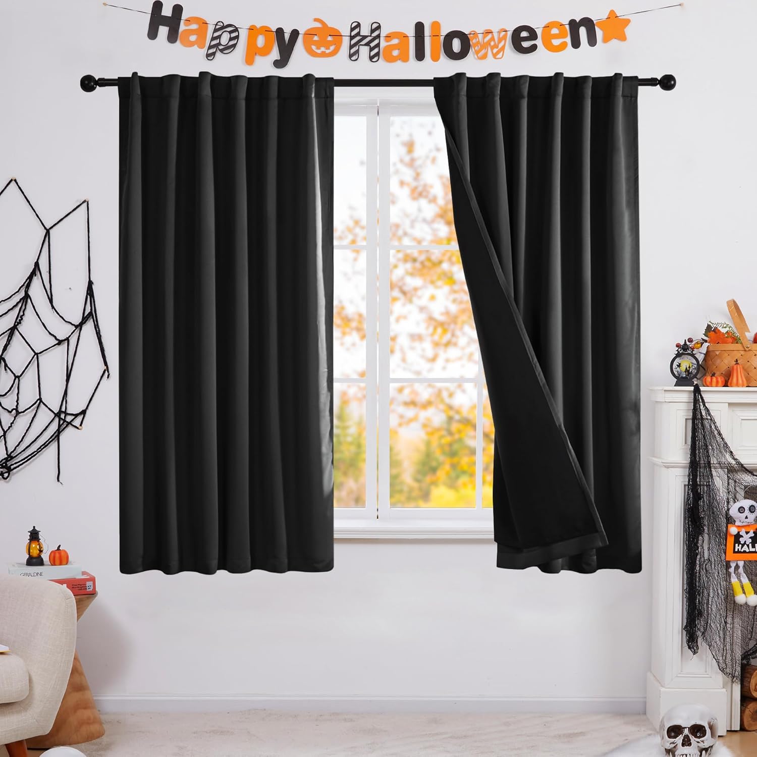 Outdoor Curtains - Deconovo Black Kitchen Curtains - Thermal Insulated Curtains and Drapes, Soundproof Rod Pocket and Back Tab Curtains for Living Room and Hotel (52W x 63L Inch, Black, 2 Panels)