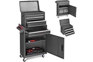 Karl home Rolling Tool Chest, 4-Drawer Lockable Tool Cabinet with Storage Cabinet and Adjustable Shelf, Removable Portable To