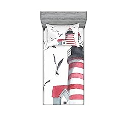Ambesonne Lighthouse Fitted Sheet & Pillow Sham