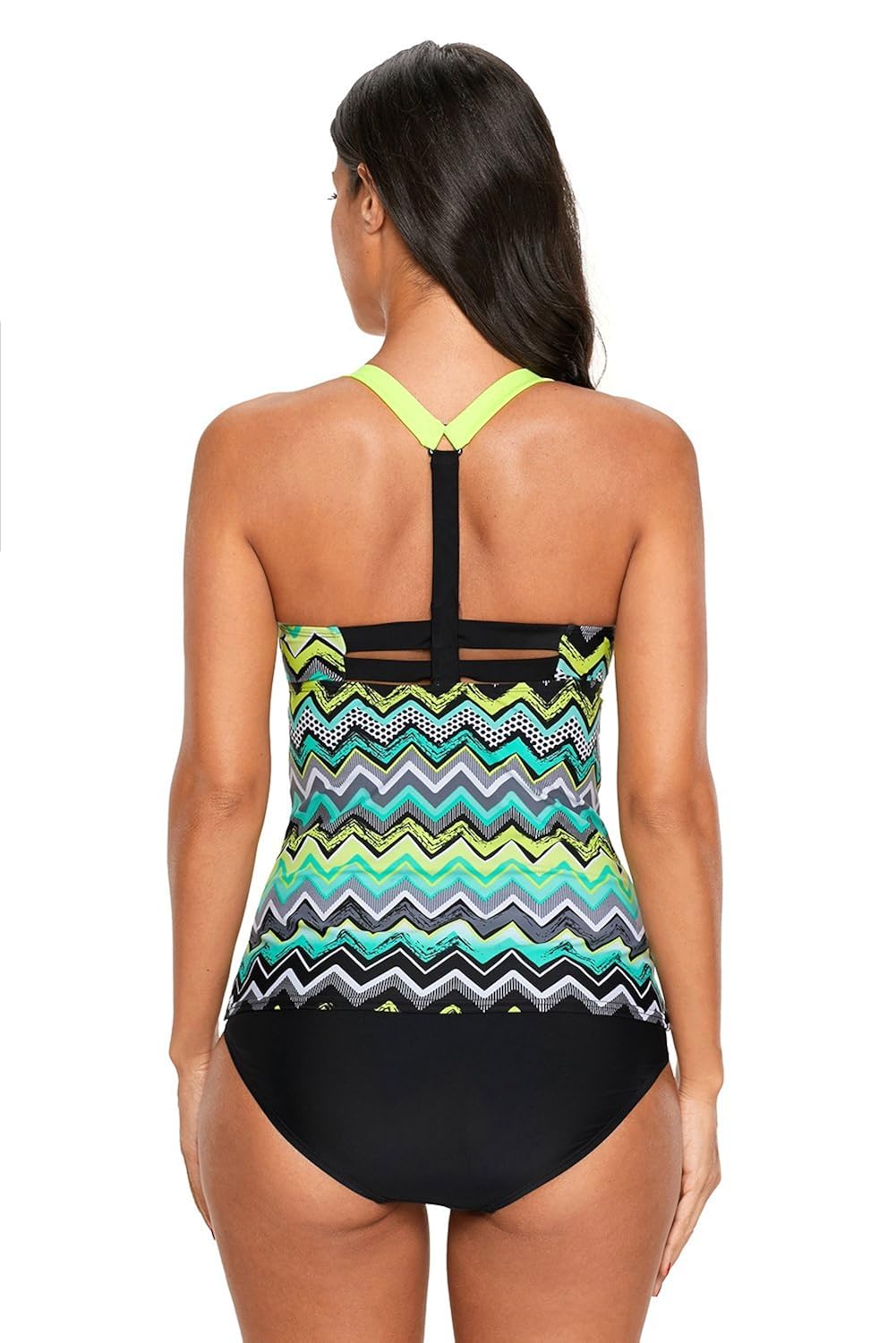 boldgal women's beach sleeveless zigzag print beach top (green)