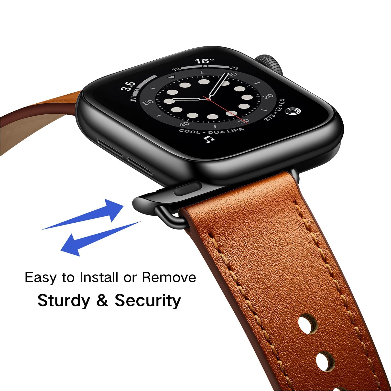 OUHENG Compatible with Apple Watch Band 49mm/46mm/45mm/44mm/42mm, Genuine Leather Bands Strap for iWatch Ultra 2/1 SE Series 10 9 8 7 6 5 4 3 2 1 (Brown/Black)