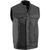 Milwaukee Leather LKM3710 Men's Black Leather Club Style Motorcycle Rider Vest w/Zipper and Snap Button Closure