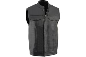 Milwaukee Leather LKM3710 Men's Black Leather Club Style Motorcycle Rider Vest w/Zipper and Snap Button Closure