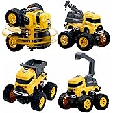 Construction Monster Truck Toys - 4pcs Excavator, Mixer, Crane, Dump Trucks Toy | Push and Go Friction Powered Cars Stunt Veh