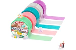XFasten Nano Tape for Bubble Kit 5-Pack 200 Inch Multicolor Double Sided Nano Bubble Tape for Squishy Kit Colorful Reusable, Washable DIY Squishy Ball Maker for Arts, Crafts, Parties, Projects